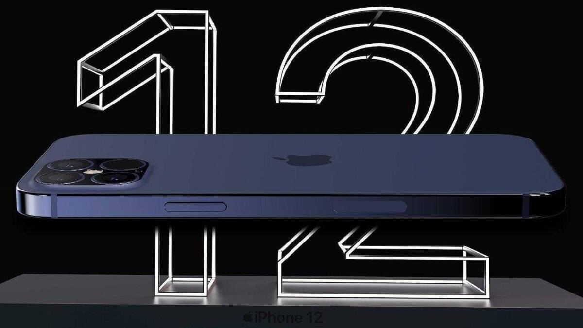 Изображение iPhone 12 с черным фоном и выделенными цифрами 12 и 5