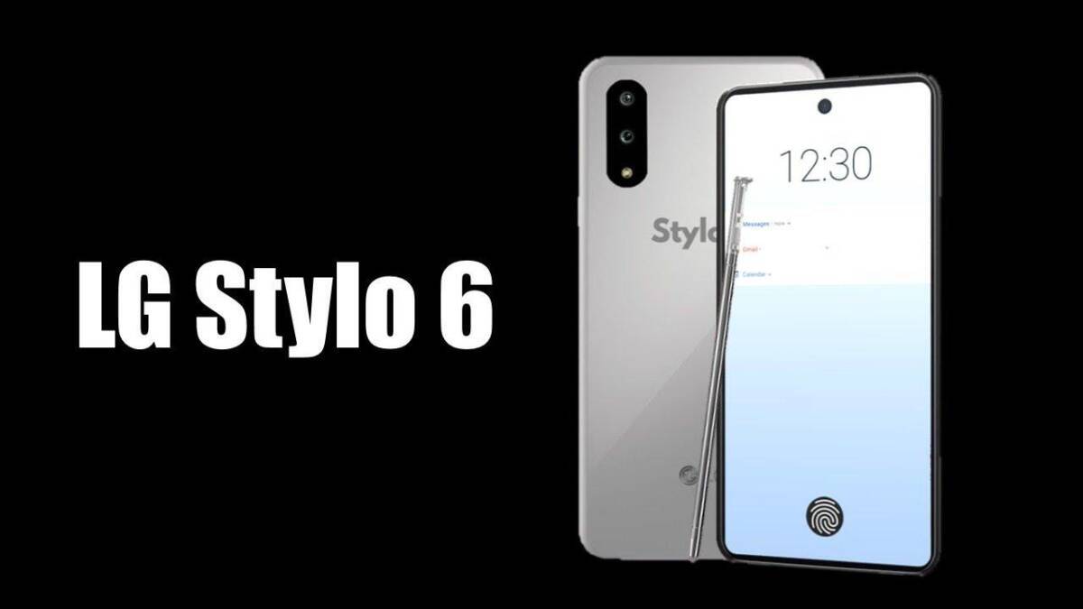 Смартфон LG Stylo 6 с чёрным экраном и стилусом сзади