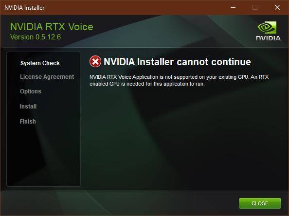 Ошибка в установке NVIDIA RTX Voice с другим GPU
