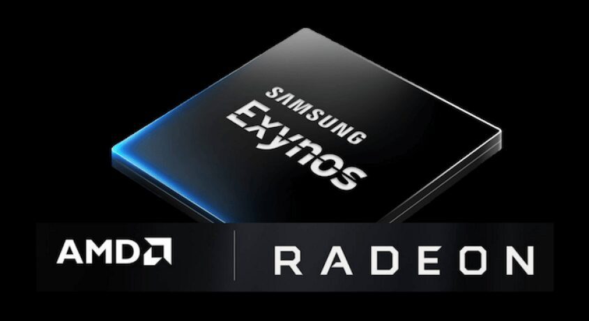 чип Exynos 1000 с графическим процессором AMD на черном фоне