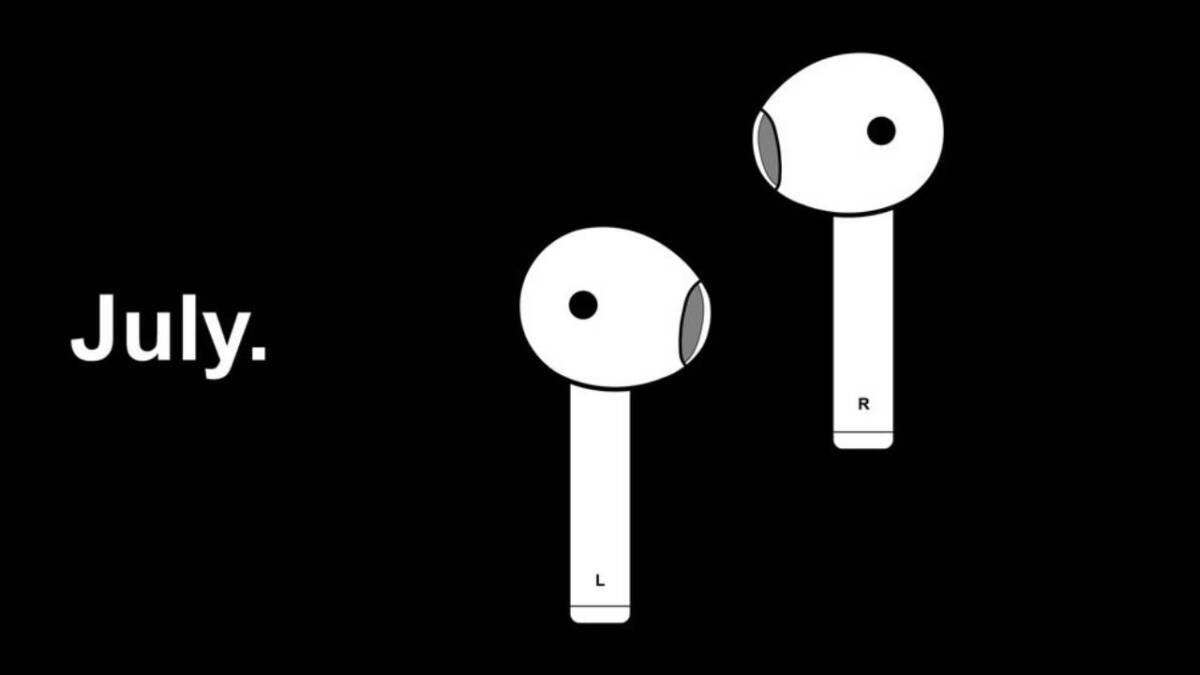 На чёрном фоне изображены беспроводные наушники Apple AirPods первый и второй поколения