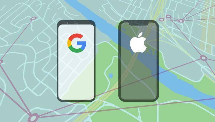 Google и Apple совместно борются с пандемией 7 Сопоставление экранов смартфонов Google Pixel и Apple iPhone на карте