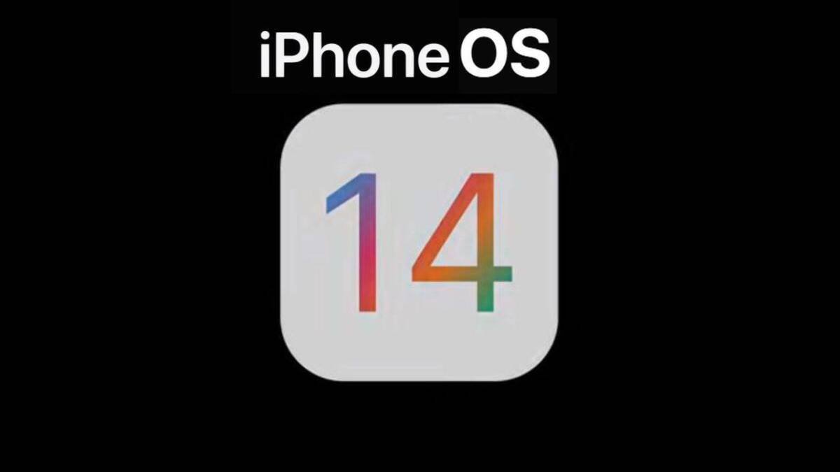 Логотип iPhone OS версия 14 на черном фоне