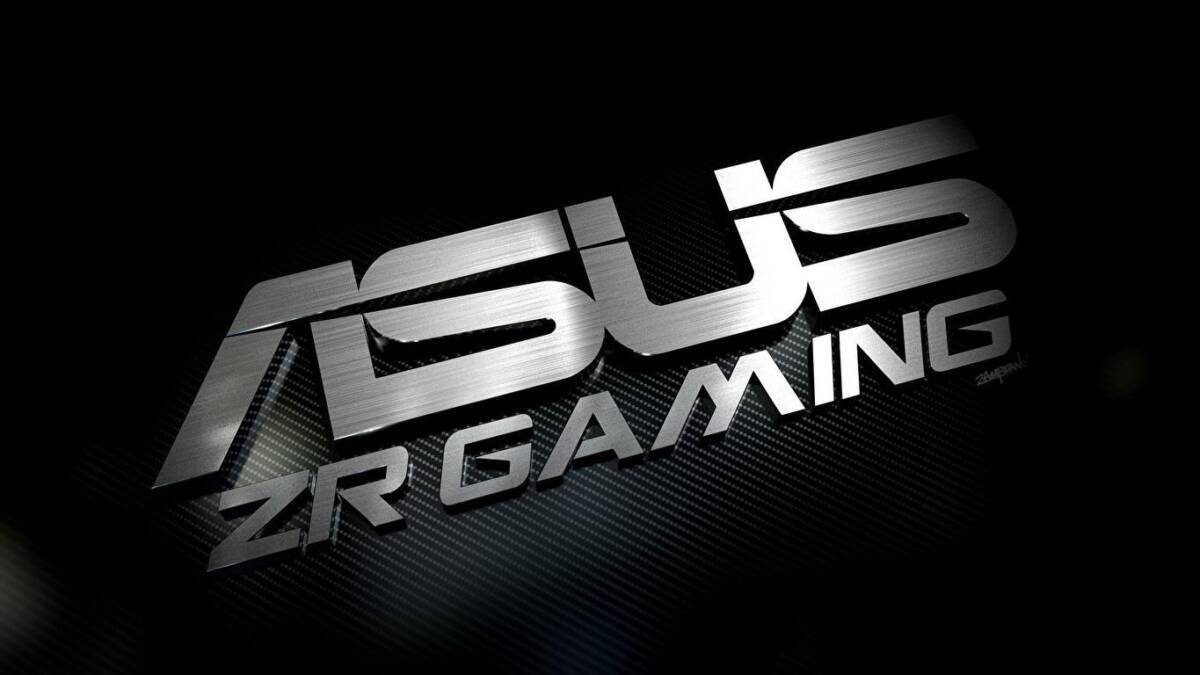 Логотип ASUS ROG Gaming на черном металлическом фоне