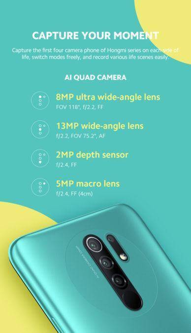 Камеры Xiaomi Redmi 9 с четырьмя объективами и фокусом