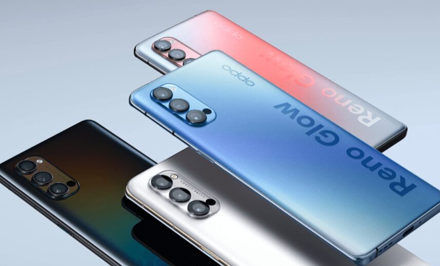 Четыре камеры Oppo Reno4 Pro сзади синие и черные