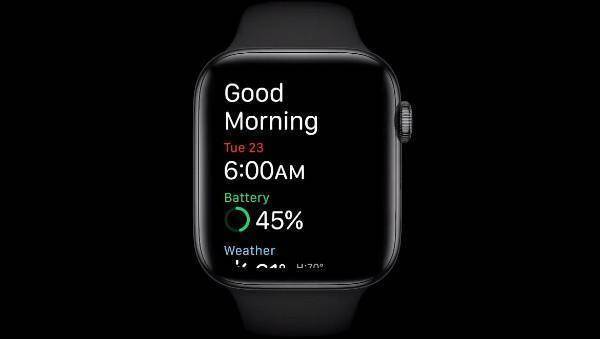 Apple Watch с уведомлением о времени и батарее
