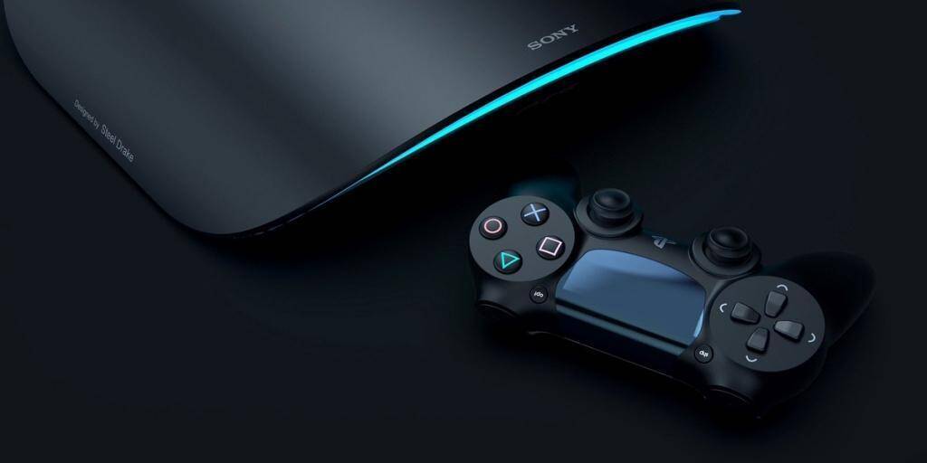 Консоль PlayStation 5 и геймпад с подсветкой