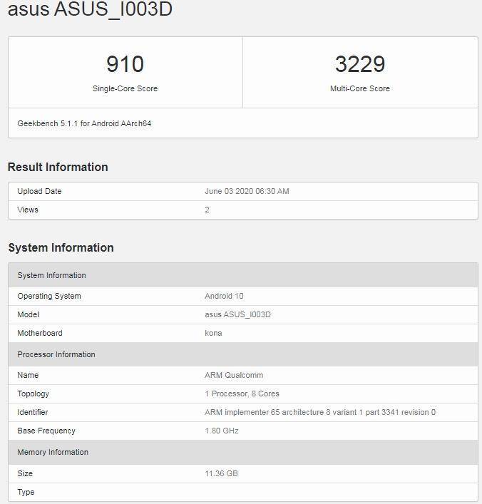 На Geekbench появился вариант смартфона ASUS ROG Phone 3 с 12 ГБ ОЗУ 3 Результаты теста Geekbench для ASUS ROG Phone 3 с 12 ГБ ОЗУ на Android 10