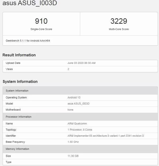 На Geekbench появился вариант смартфона ASUS ROG Phone 3 с 12 ГБ ОЗУ 1 Результаты теста Geekbench для ASUS ROG Phone 3 с 12 ГБ ОЗУ на Android 10