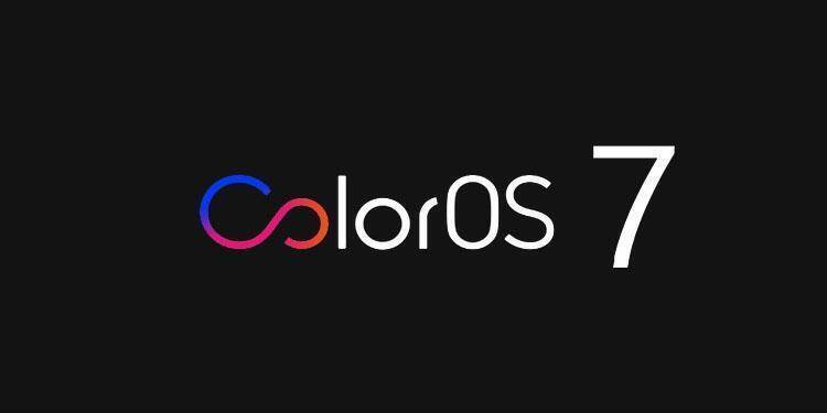 Логотип ColorOS 7 на черном фоне в центре экрана
