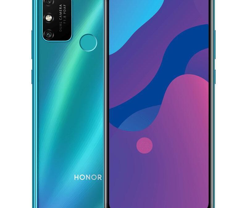 Смартфон Honor 9A со синим градиентным корпусом сзади и дисплеем спереди