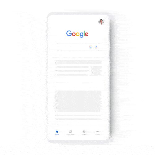 Мобильный телефон с отображением поиска Google и иконкой профиля пользователя