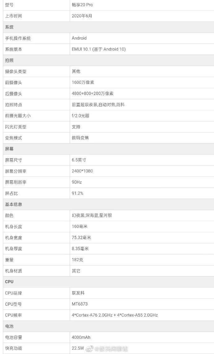 В сеть попали характеристики нового смартфона Huawei Enjoy 20 Pro 4 huawei enjoy 20 pro specs