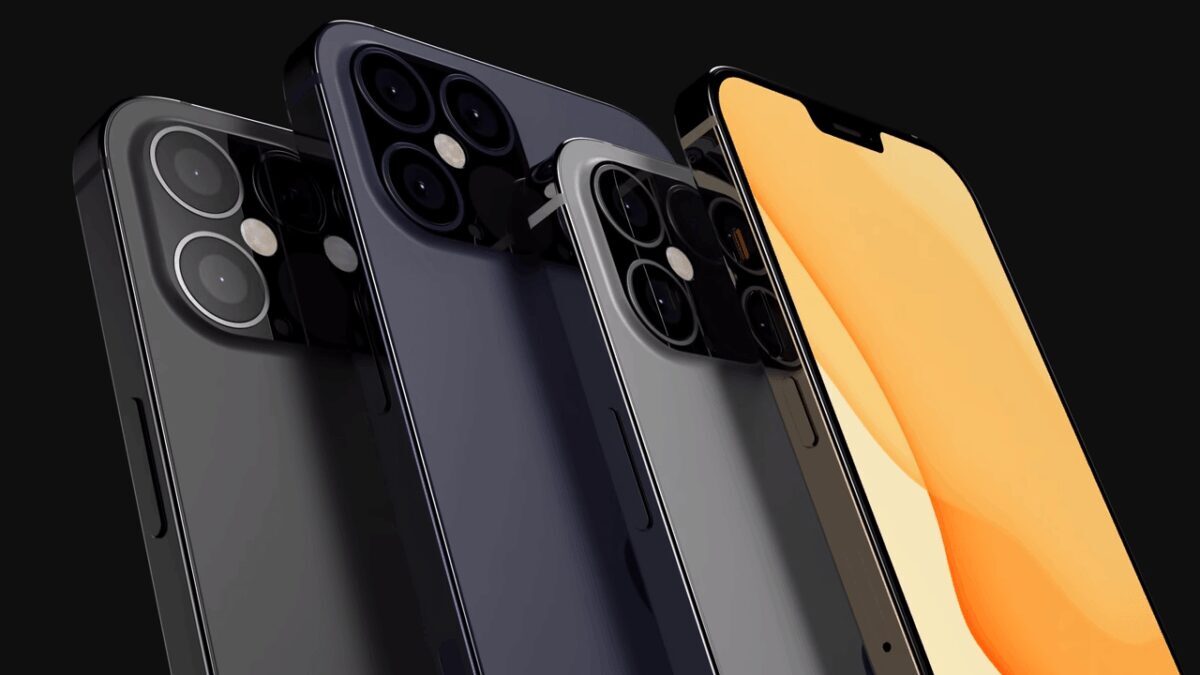 Несколько iPhone 12 Pro Max с тройной камерой и дисплеем