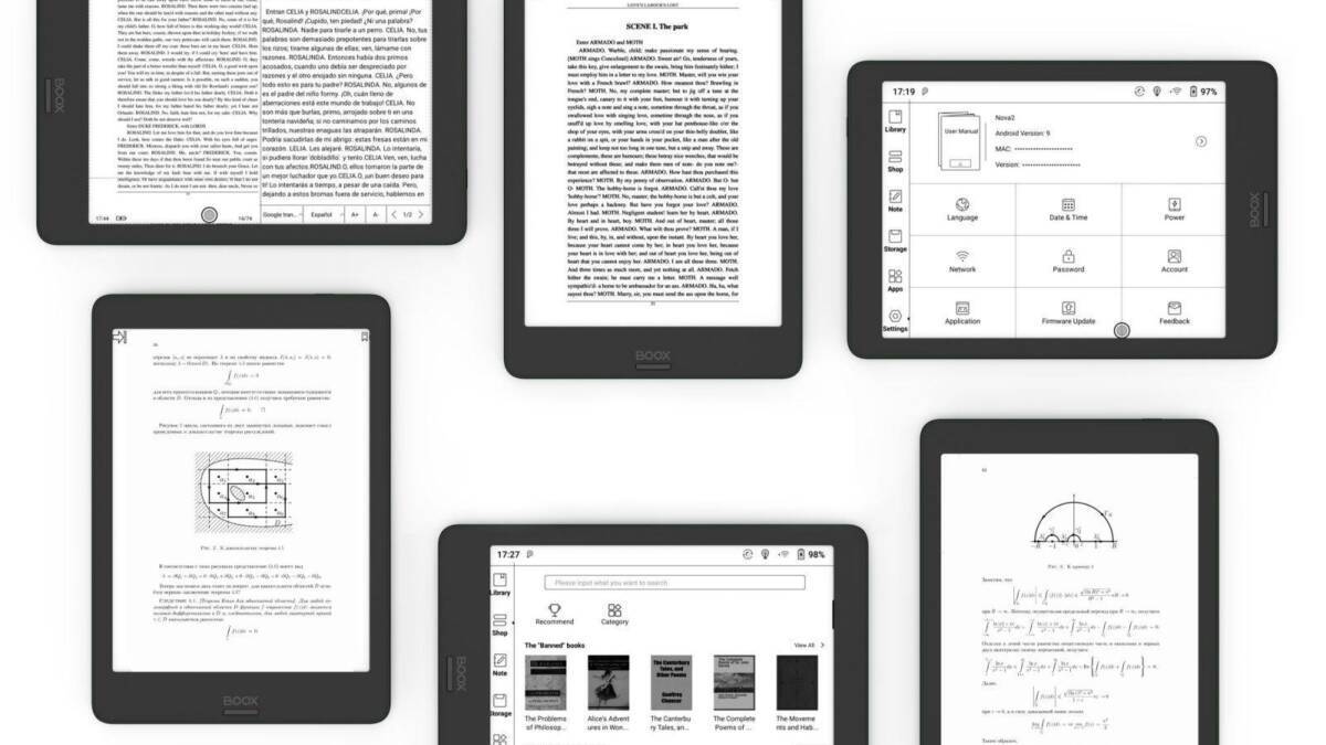 Пять электронных книг на экранах электронных книг BOOX
