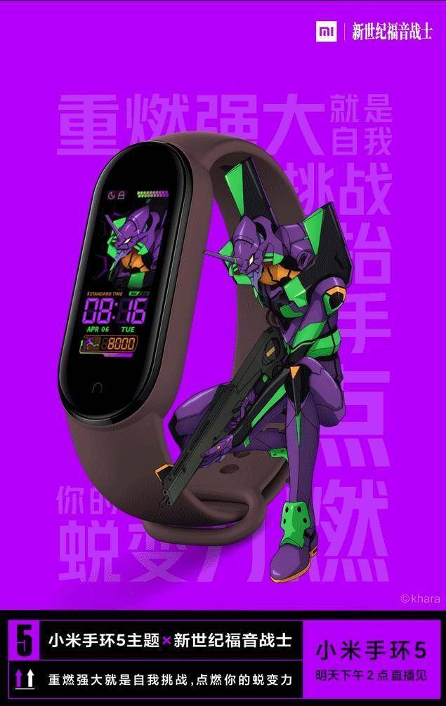 Умные часы Xiaomi Mi Band 5 с анимированным персонажем в стиле аниме на дисплее
