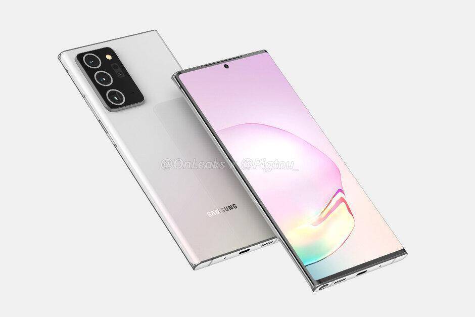Смартфон Samsung Galaxy Note 20 с тёмным экраном и камерой на задней панели