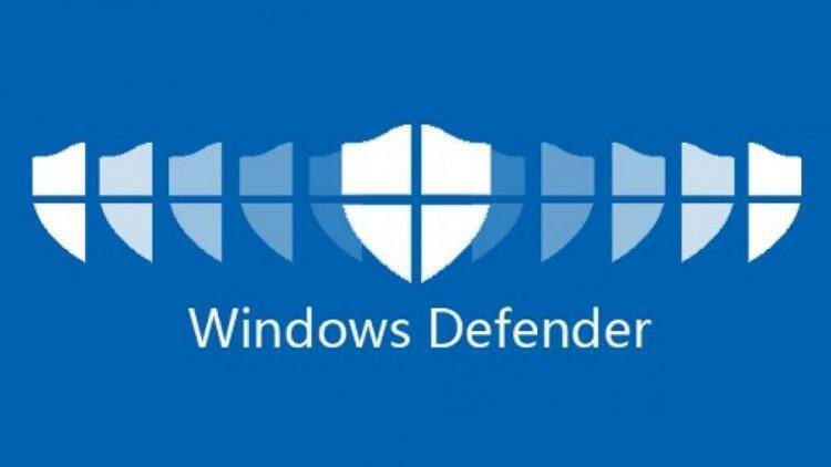 Логотип Windows Defender на синем фоне с щитом