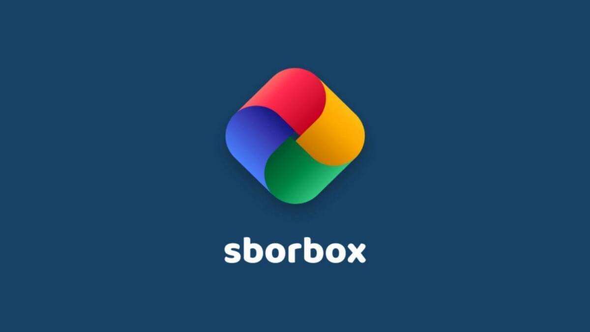 Логотип Sborbox на синем фоне с ярким символом