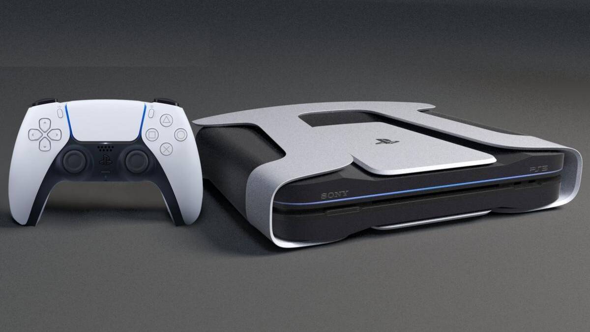 Игровая консоль PlayStation 5 с контроллером на тёмном фоне