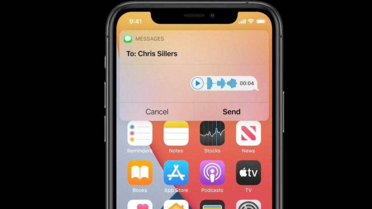 Экран iPhone с новой функцией отправки голосовых сообщений в iOS 14