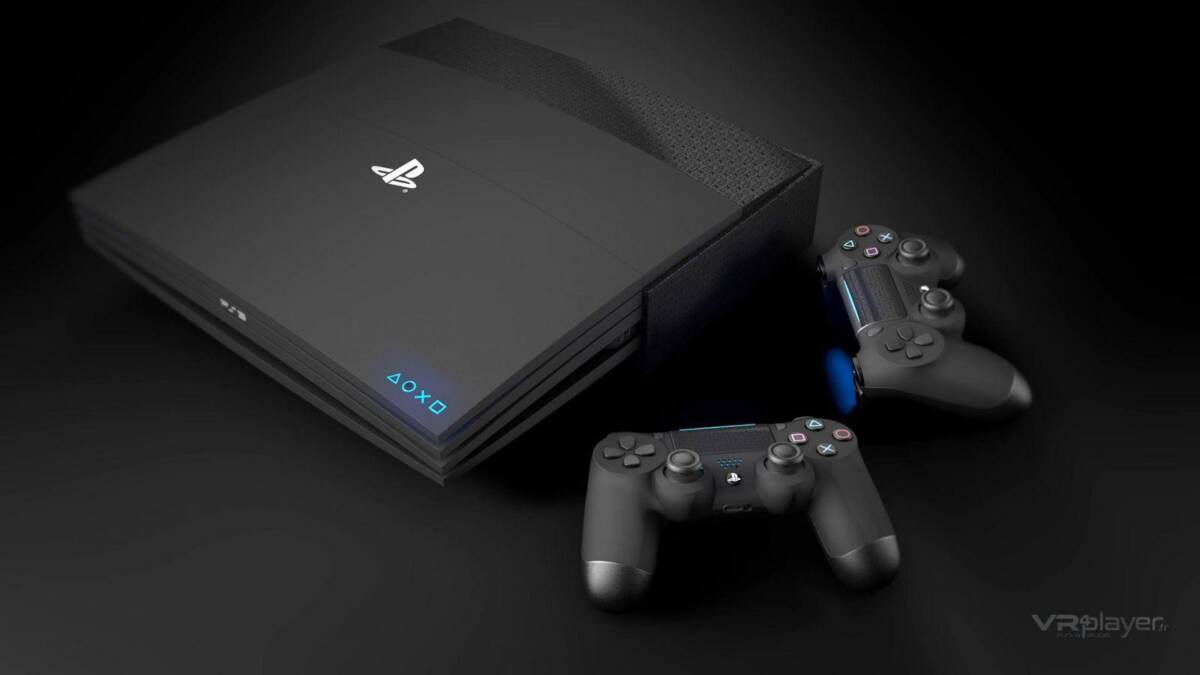 Картинка игровой консоли Playstation 5 с двумя контроллерами