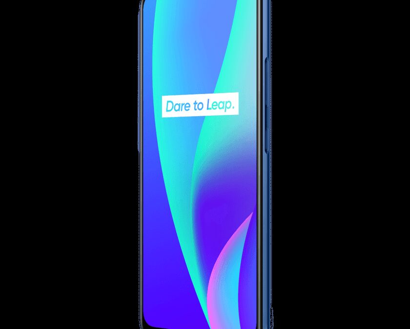 Смартфон Realme C15 с ярким дисплеем и в голубом цвете