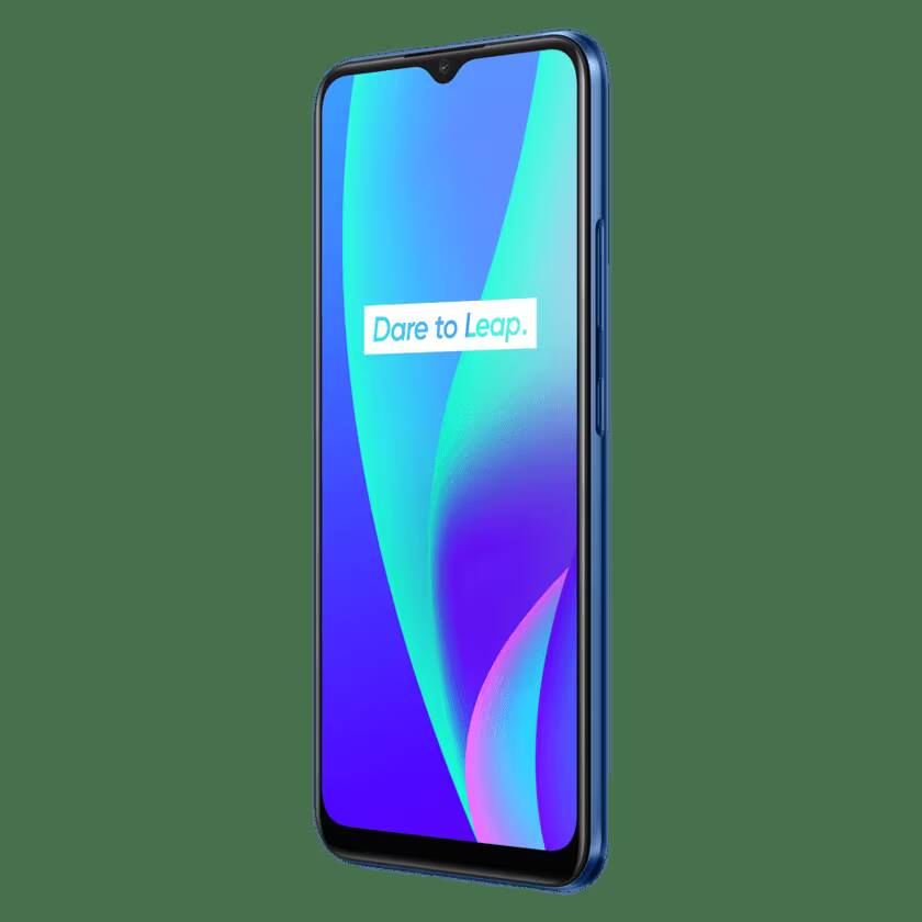 Смартфон Realme C15 с ярким дисплеем и в голубом цвете