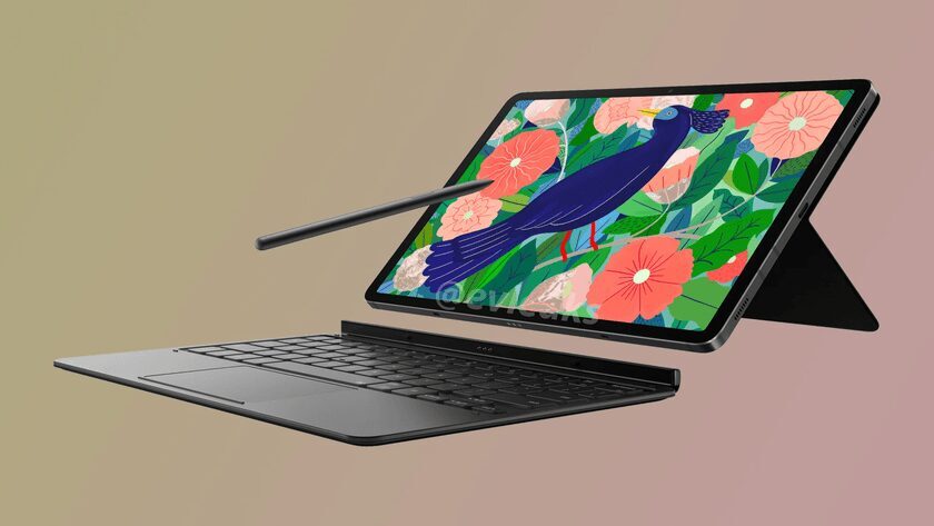 Планшет Xiaomi с изображением птицы и цветами на экране