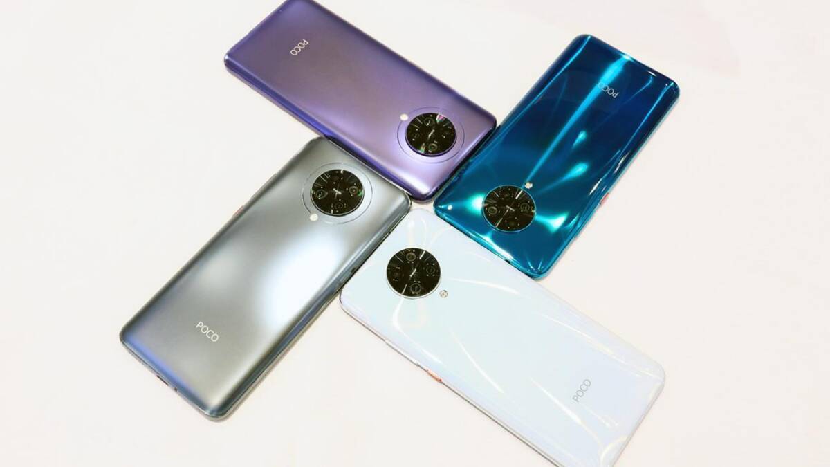 Четыре Poco F2 Pro с круглыми модулями камер на задней панели