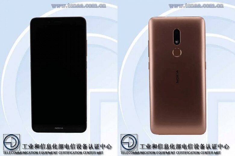 Передняя и задняя части Nokia бюджетный смартфон с вертикальной камерой