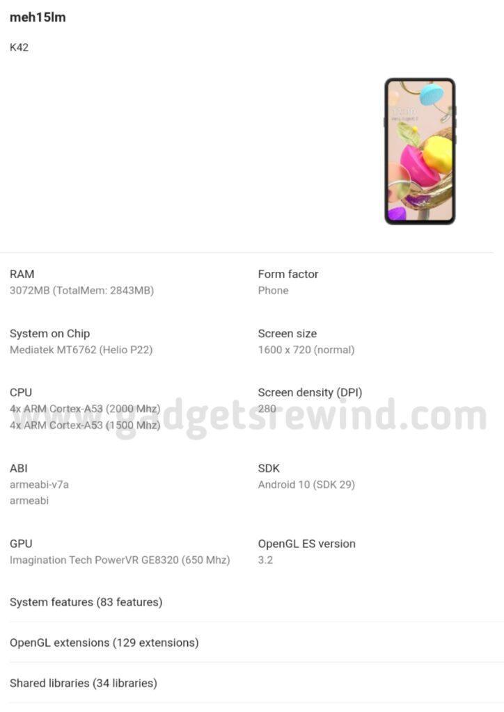 Новый смартфон LG K42 с чипсетом Helio P22 обнаружили в консоли Google Play 3 lg k42 2