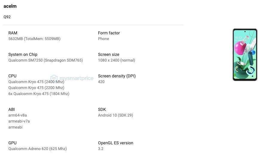 Новый смартфон LG Q92 получит Snapdragon 765G и 6 ГБ оперативной памяти 4 Информация о характеристиках смартфона Acer с процессором Snapdragon и дисплеем 1080x2400 пикселей