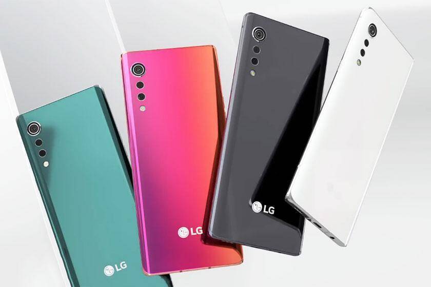 Четыре смартфона LG Velvet разных цветов сзади сзади