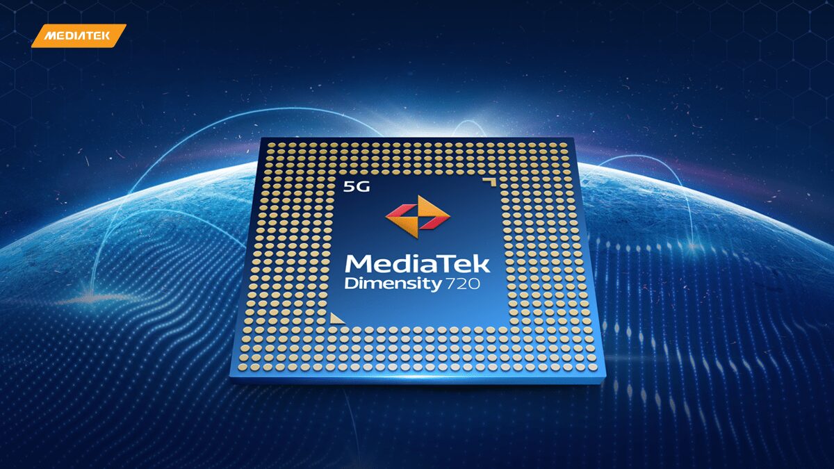 Процессор MediaTek Dimensity 720 5G на синем фоне