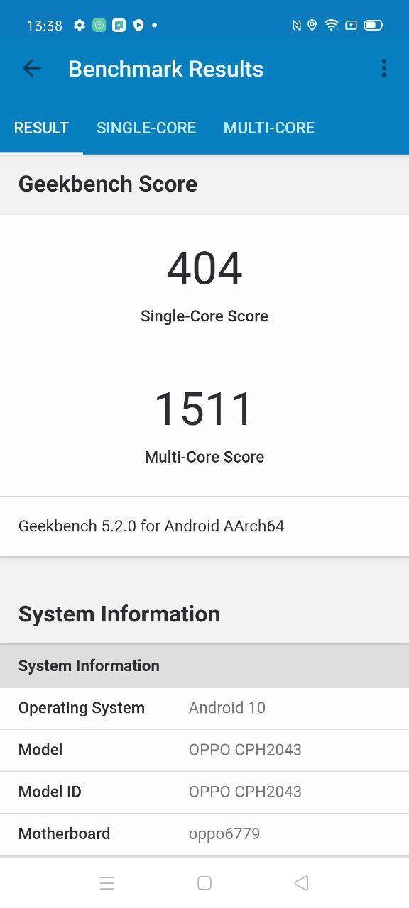 Доступный и красивый. Обзор cмартфона Oppo Reno3 35 Результаты теста Geekbench для Oppo CPH2043 с операционной системой Android 10