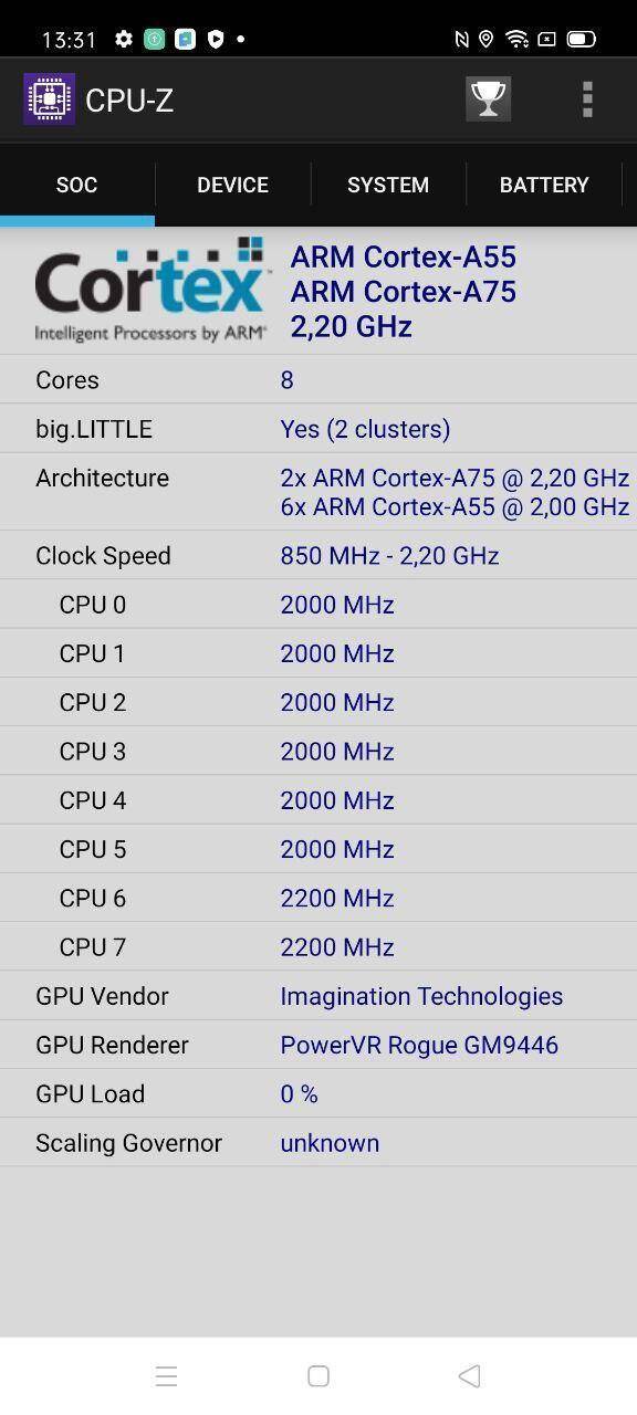Доступный и красивый. Обзор cмартфона Oppo Reno3 37 Экран CPU-Z с информацией о процессоре Lenovo A7