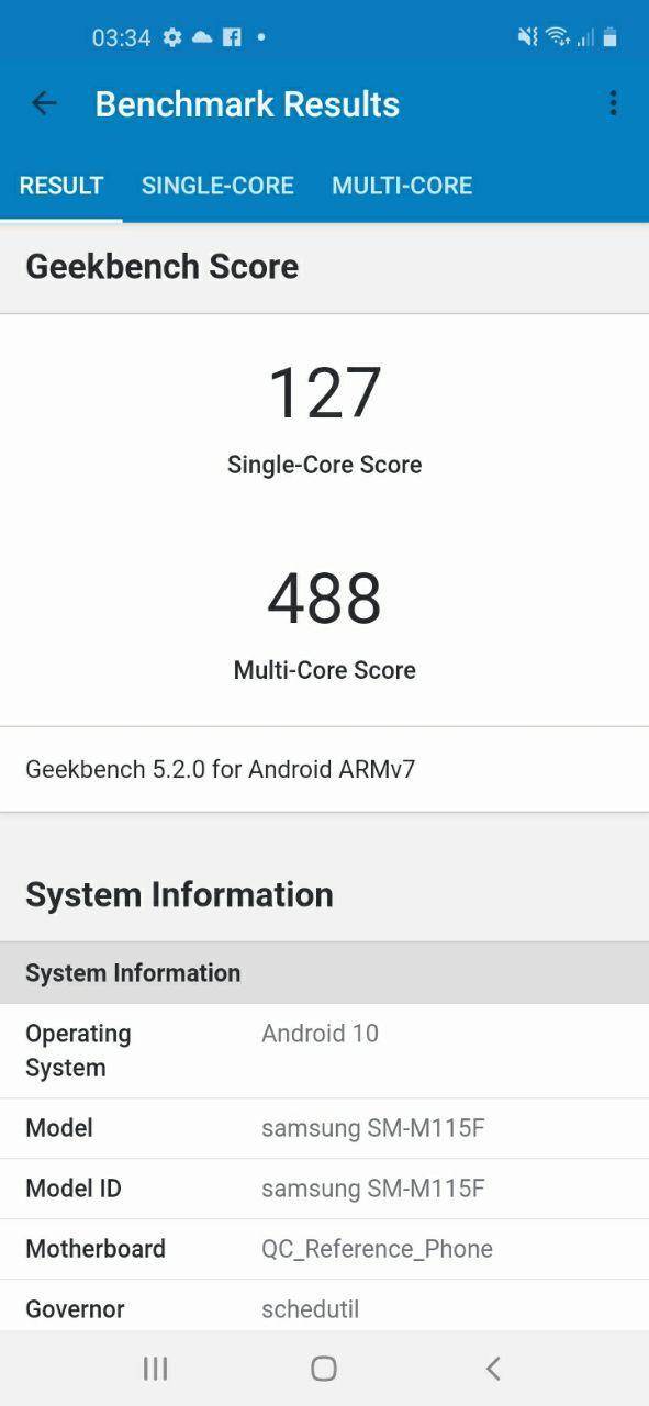 Обзор Samsung Galaxy M11. Народный смартфон 42 Результаты тестирования Geekbench для Samsung Galaxy M115F с Android 10