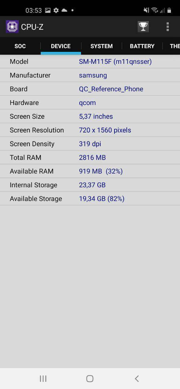 Обзор Samsung Galaxy M11. Народный смартфон 38 Детальная информация о характеристиках Samsung SM-M115F процессоре и памяти