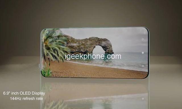 Смартфон с изогнутым OLED-дисплеем и изображением природного пейзажа