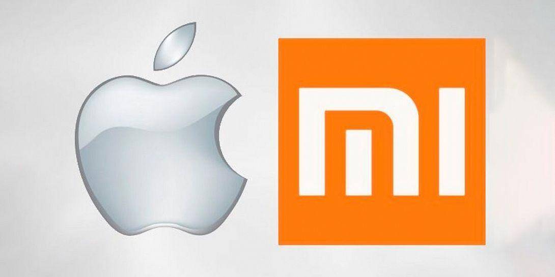 Логотипы Apple и Xiaomi на светлом фоне