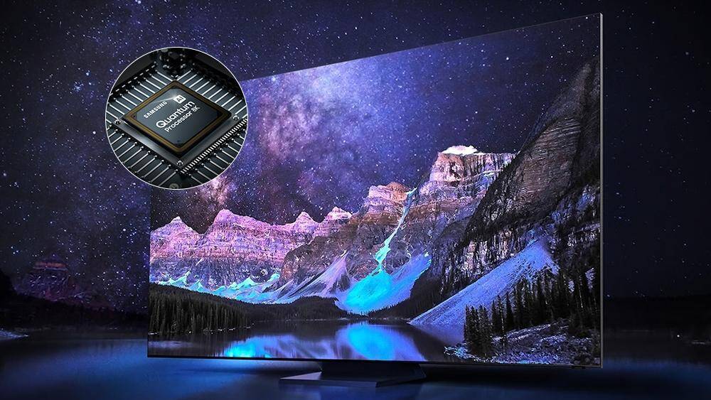 Секрет большого ТВ-экрана со сверхвысоким разрешением: процессор Quantum с технологией искусственного интеллекта 4 Усиленный процессор Quantum с искусственным интеллектом крупный план на встроенной плате телевизора