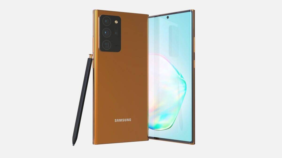 Смартфон Samsung Galaxy Note20 Ultra с стилусом сбоку и задней камерой