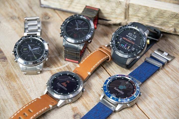 Часы Garmin MARQ с металлическим и кожаным ремешком показывают разные интерфейсы