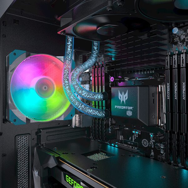 В ПК Predator Orion будут новые видеокарты NVIDIA RTX 30 6 Внутренние компоненты ПК Predator Orion с видеокартой NVIDIA RTX 30 и кулером с RGB-подсветкой