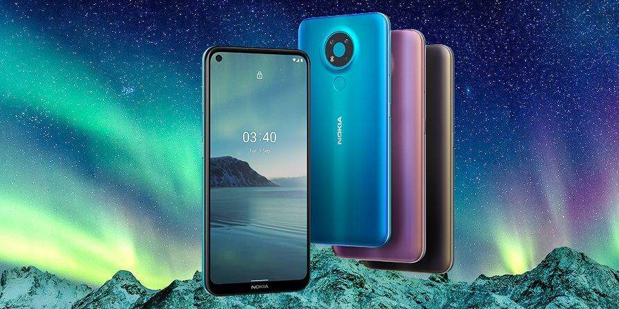 Новые смартфоны Nokia на фоне северного сияния