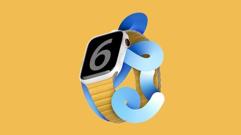 Умные часы Apple Watch Series 6 с ярким дисплеем и ремешком на желтом фоне