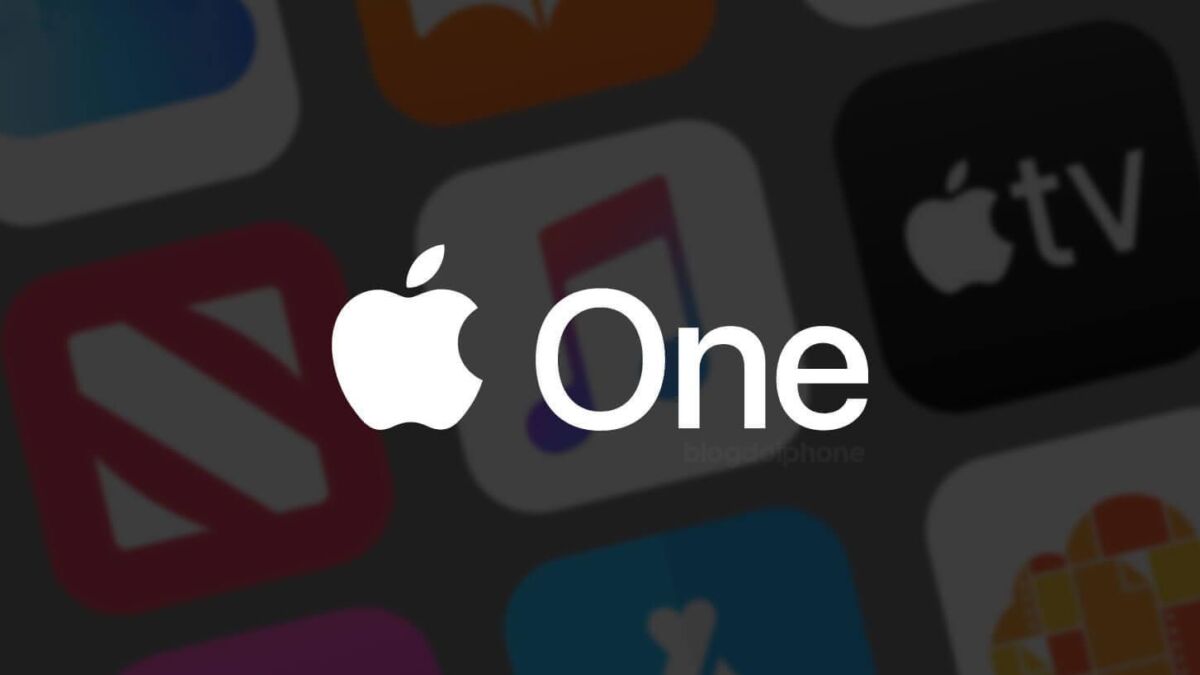 Логотип Apple One на фоне иконок приложений