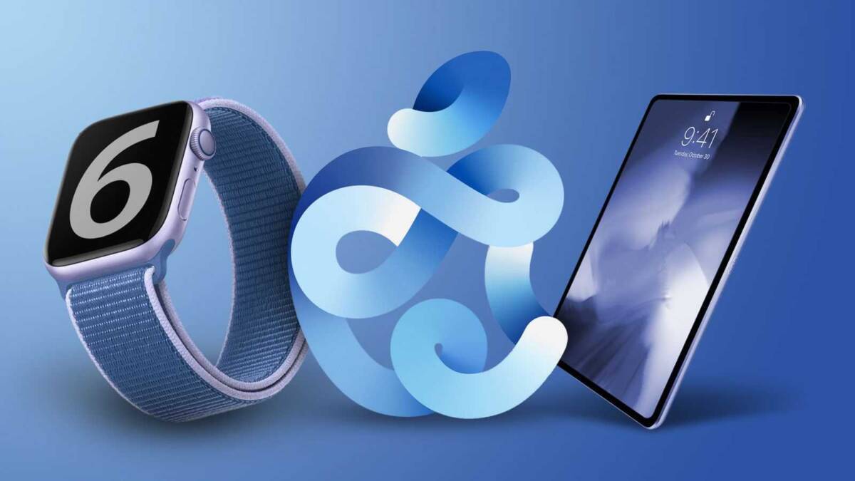 Умные часы Apple Watch и iPad Air на синем фоне